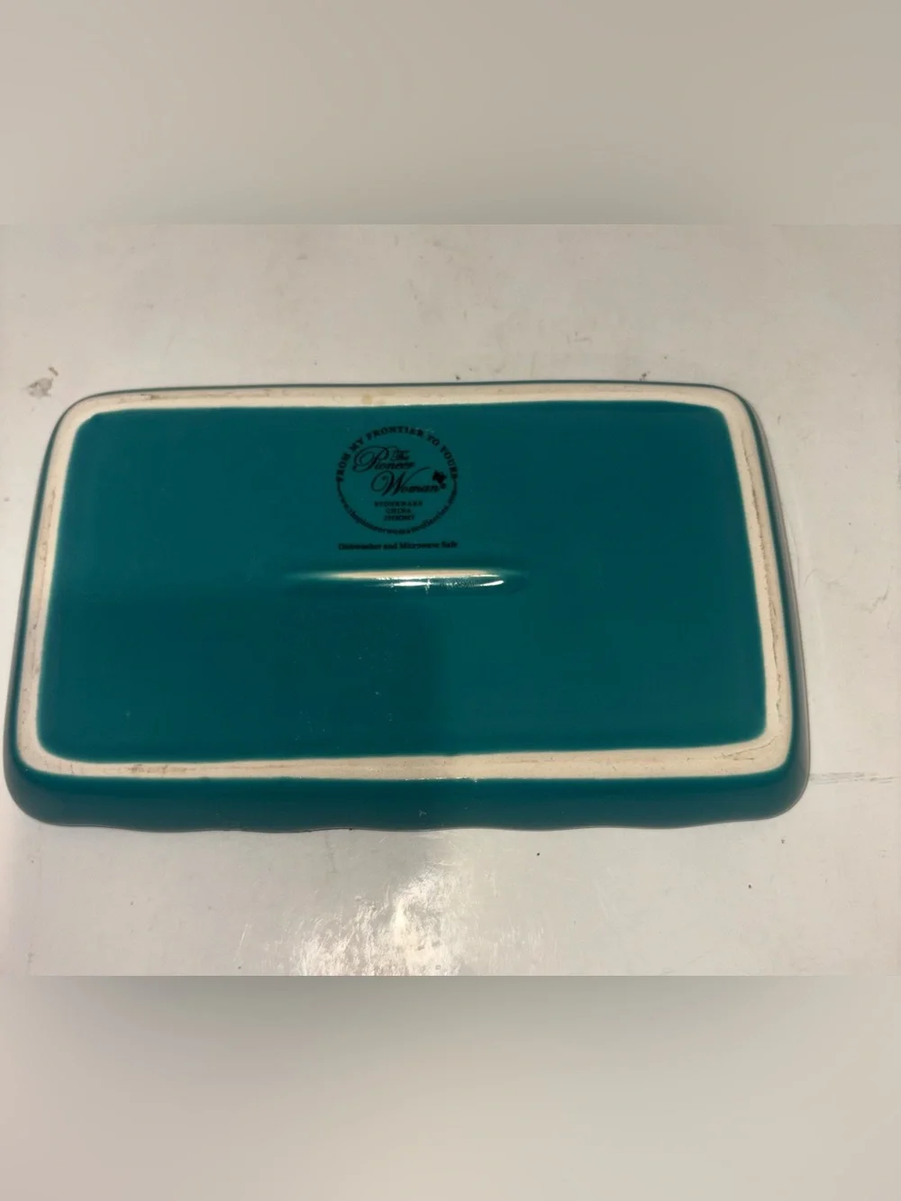 The Pioneer Woman Cream Floral Butter Dish with Teal Base
